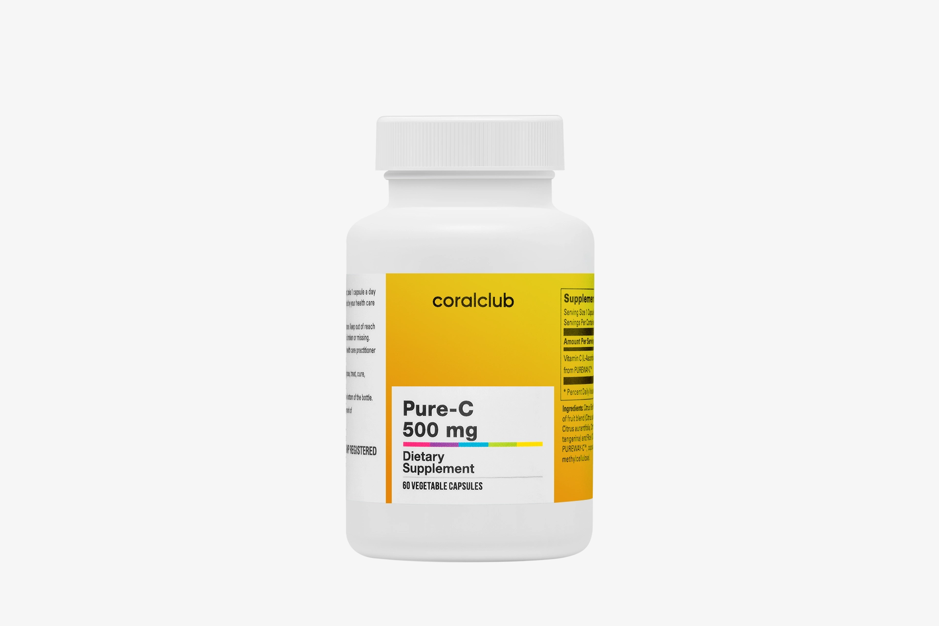 Упаковка растительных капсул Pure-C на нейтральном светлом фоне