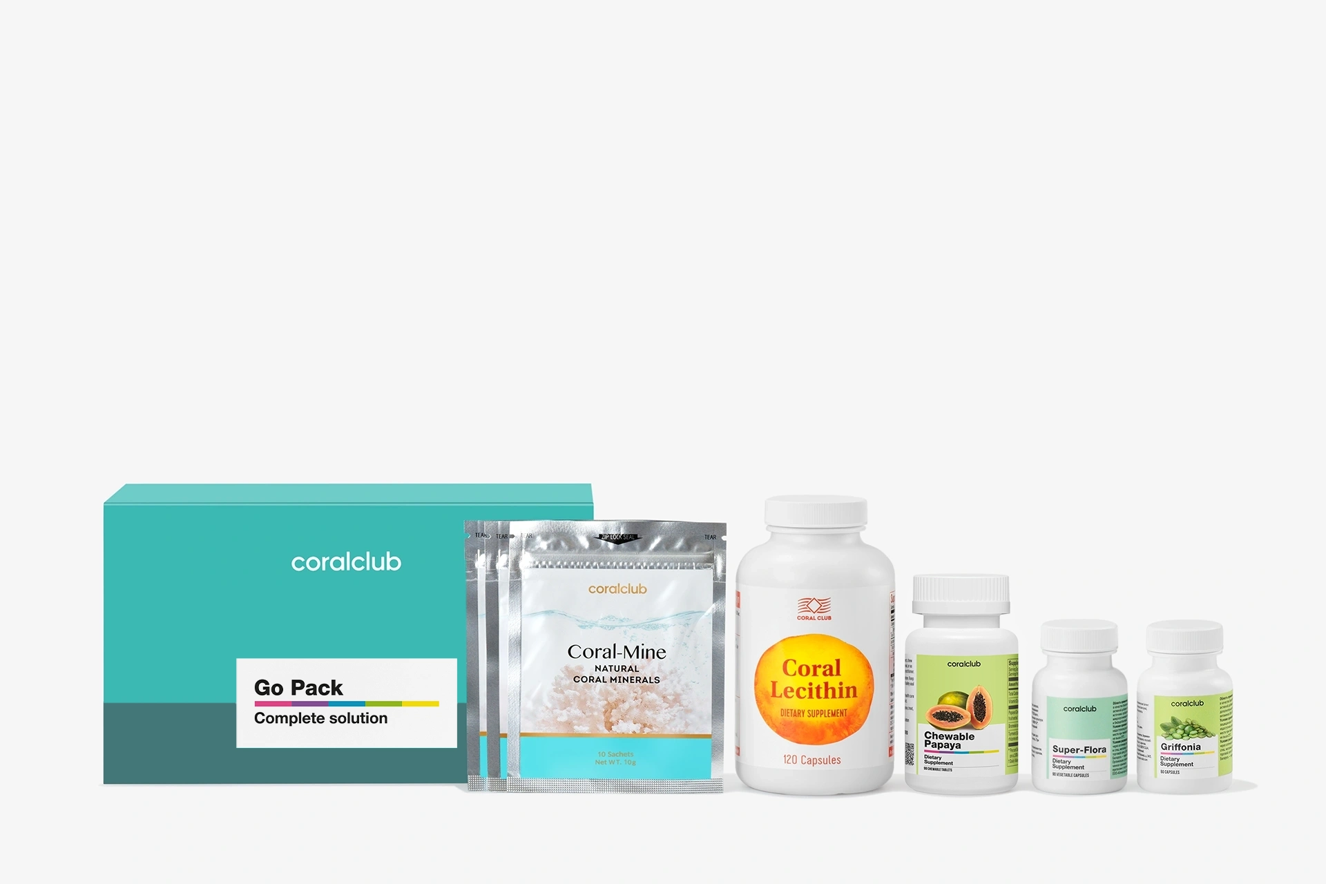 Продукты из набора Go Pack, аккуратно разложенные в ряд