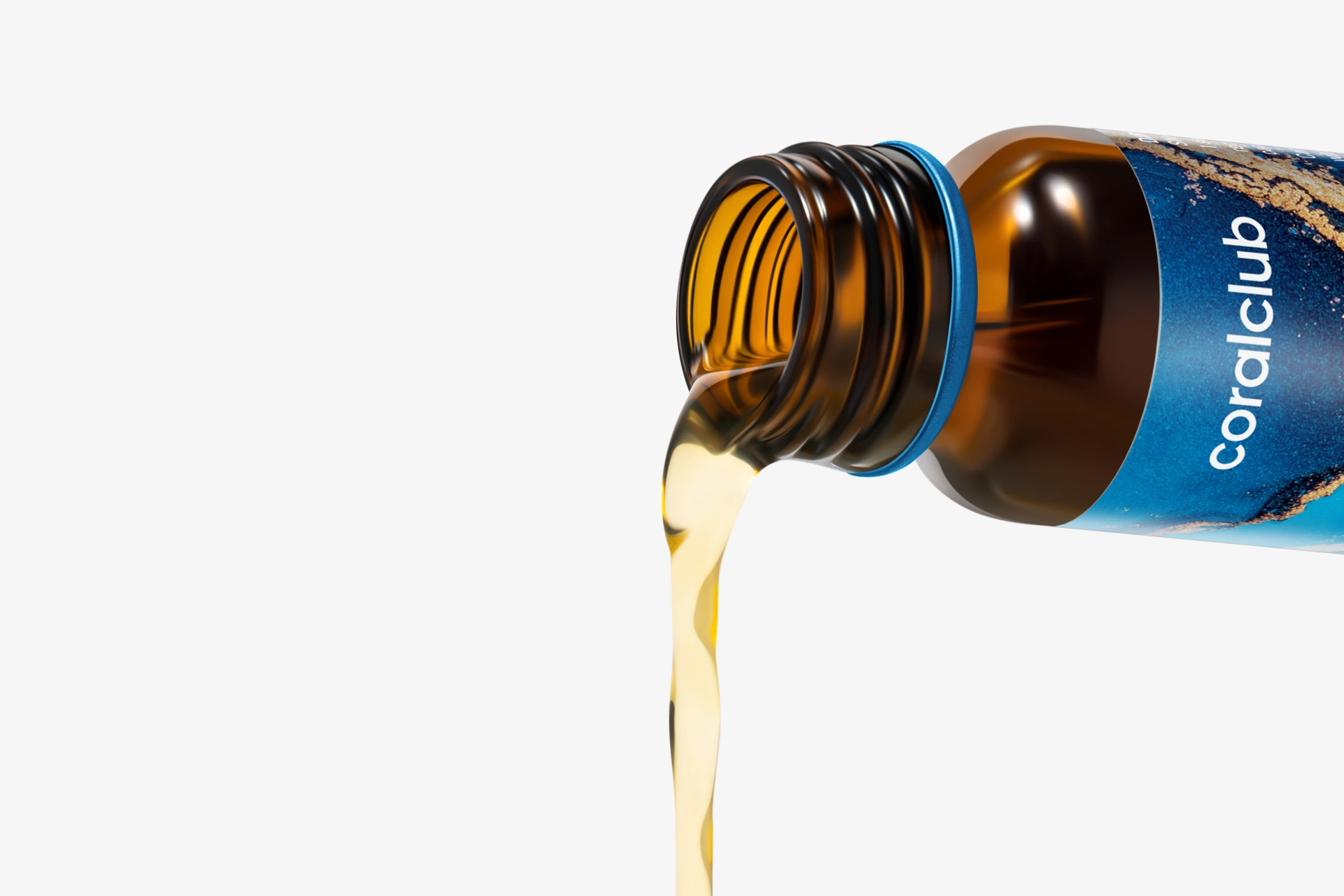 Textură lichidă: produs curgând din flaconul Promarine Collagen Tripeptides